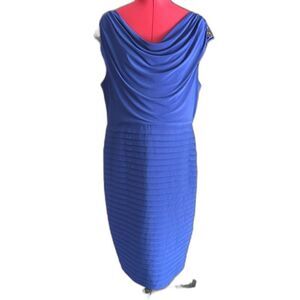 Adrianna Papell Dress Women’s Size 16 Cobalt Blue Short Jeweled Sleeves Pleated